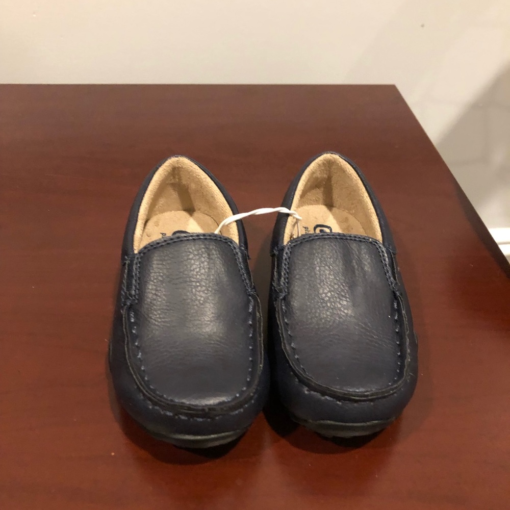 Blue slip on boys dress shoes